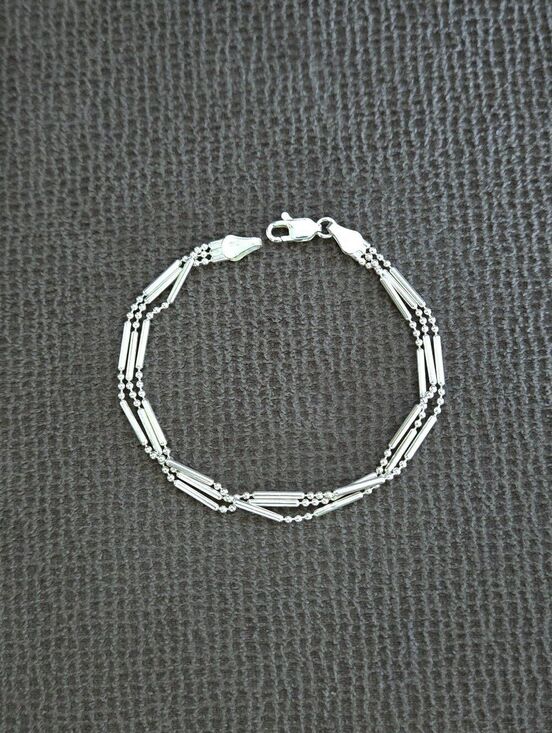 unknown maker Jewelry - Silver🤍 Bar-Bead Triple3️⃣ Strand Bracelet - NWOT